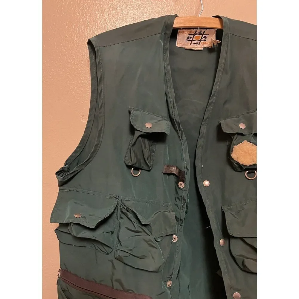Vtg Western Trails Hunting‎ Fishing Outdoor Vest Green Bend OR Pockets Men's L